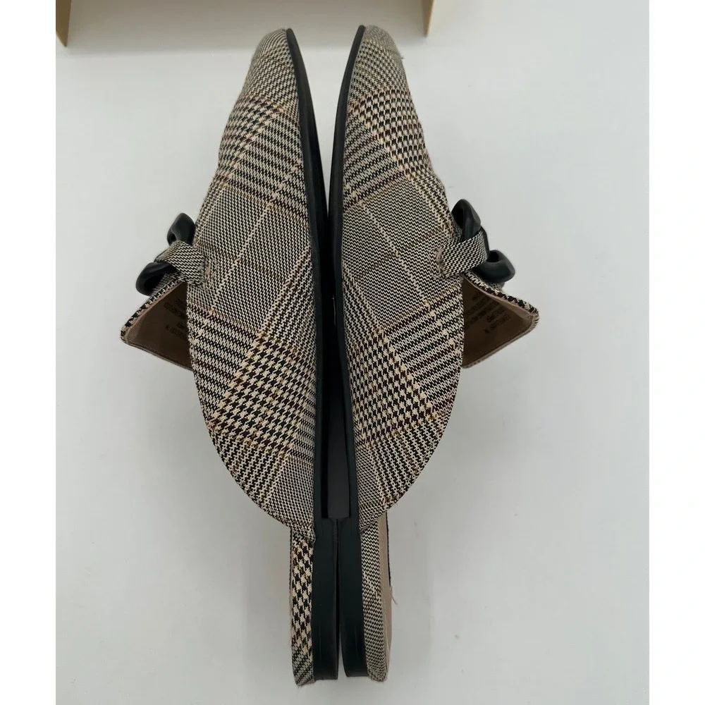 STEVE MADDEN Fleur Pointed Toe Mules Tan Plaid Chunky Black Chain Detail | 7 - Picture 8 of 13